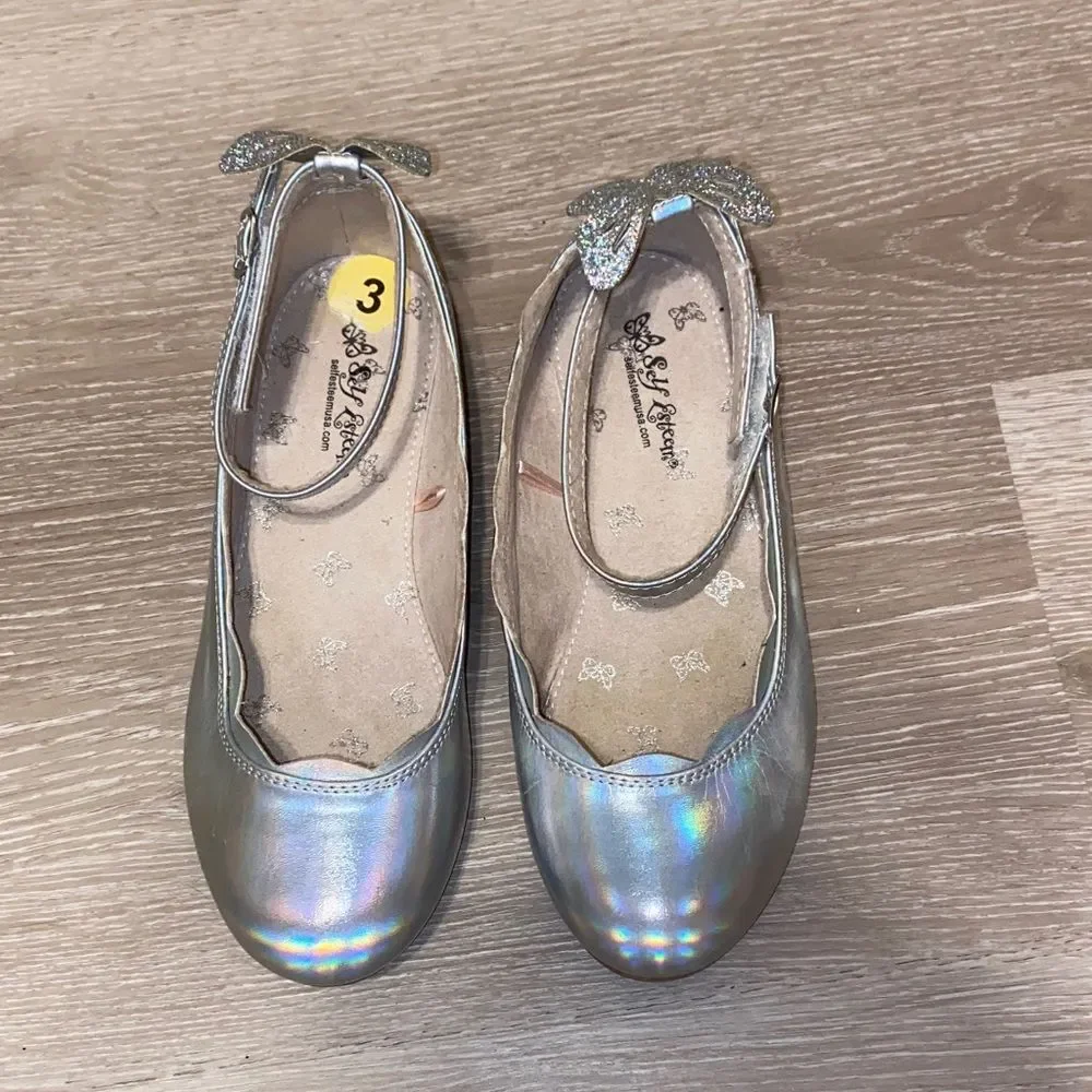 Self Esteem Girls' Silver Butterfly Ballet Flats